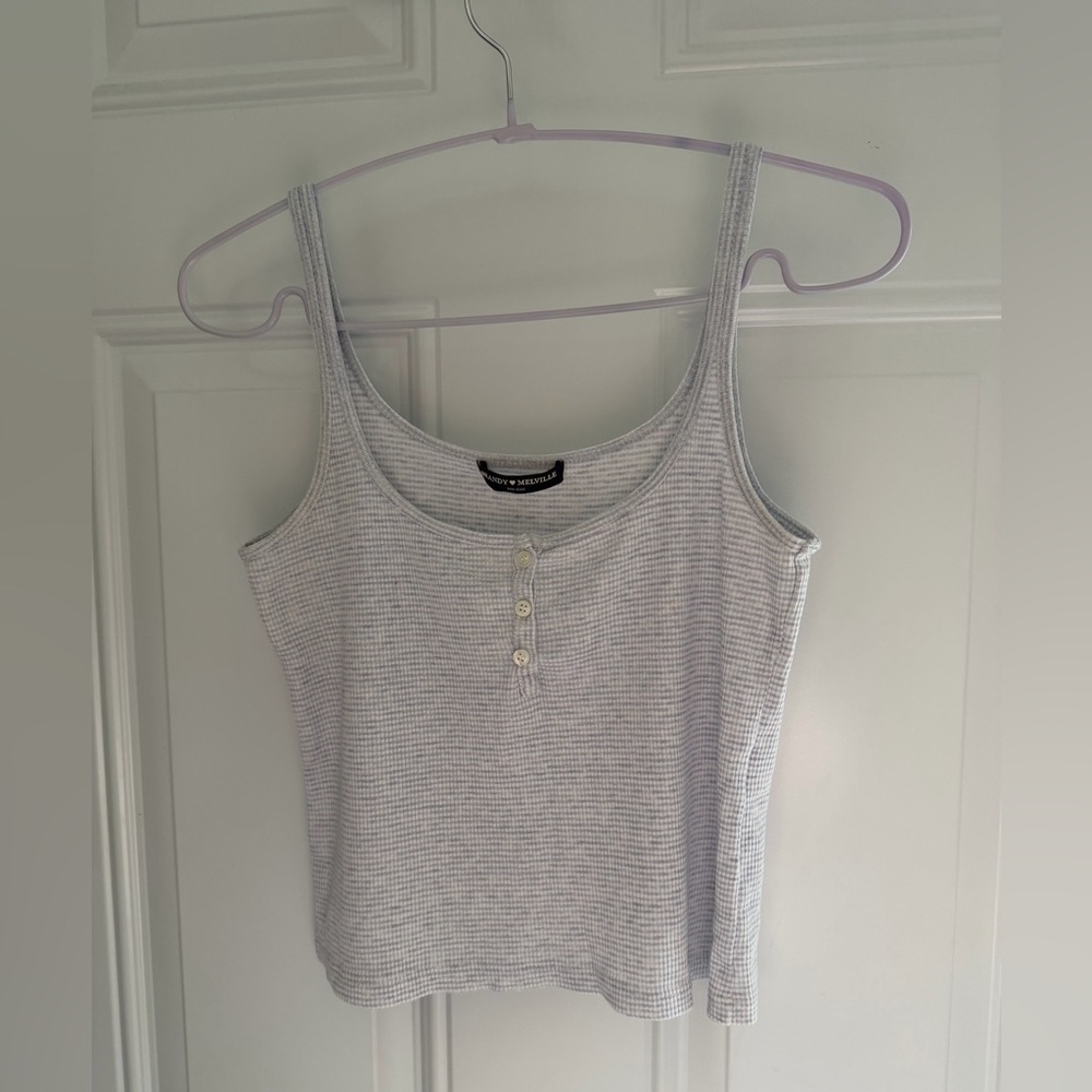 Brandy Melville Light Blue Ribbed Henley Tank